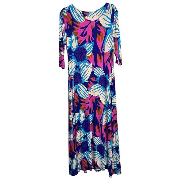 Soft Surroundings Floral Maxi Dress Petite Small Blue Pink Tropical Print - Picture 4 of 10